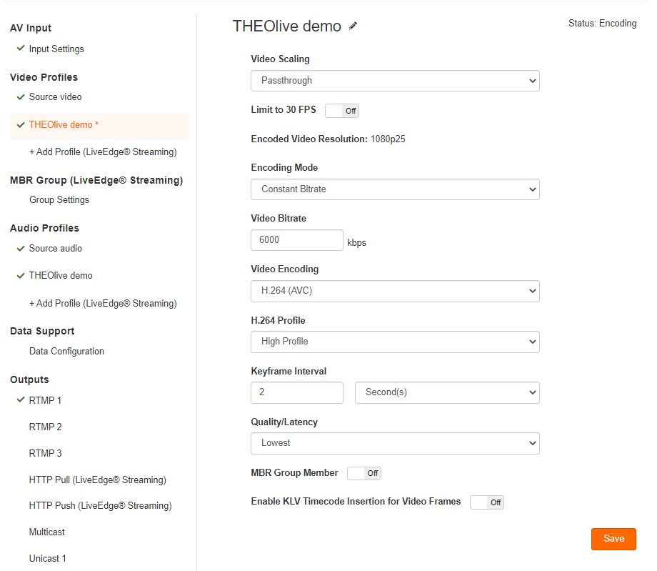 Setting up the video profile