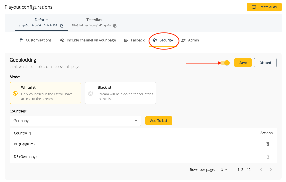 Geo-blocking settings in the console