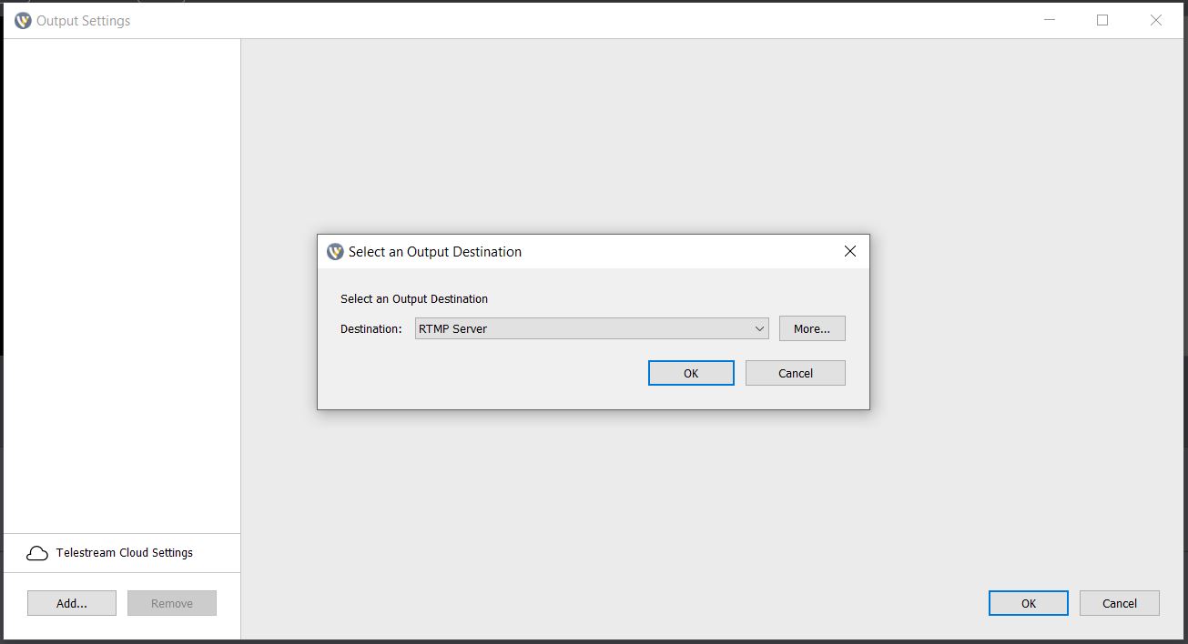 Selecting RTMP server as Destination