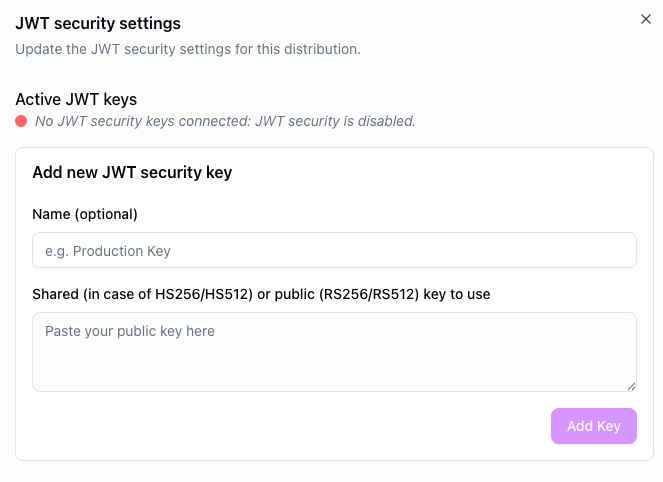Token-based security settings
