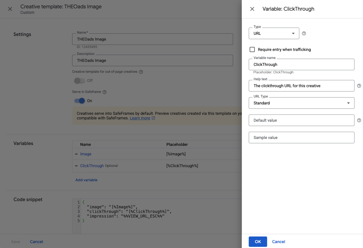 Configure a URL type variable ClickThrough