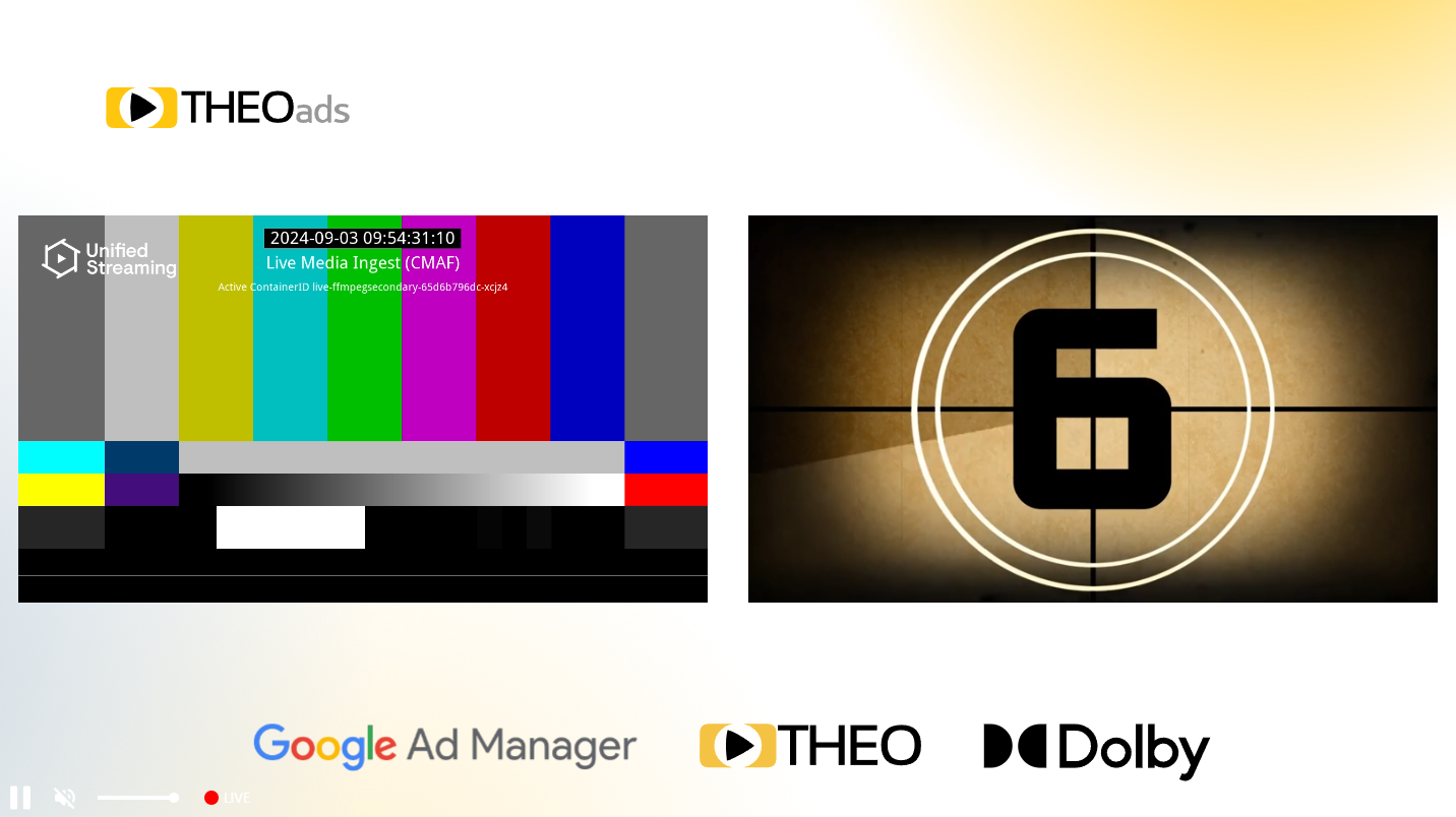 Screenshot of Open Video UI playing a OptiView Ads stream