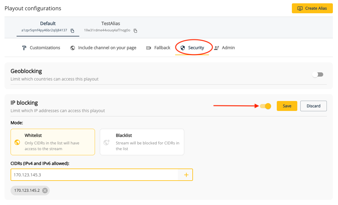 Geo-blocking settings in the console